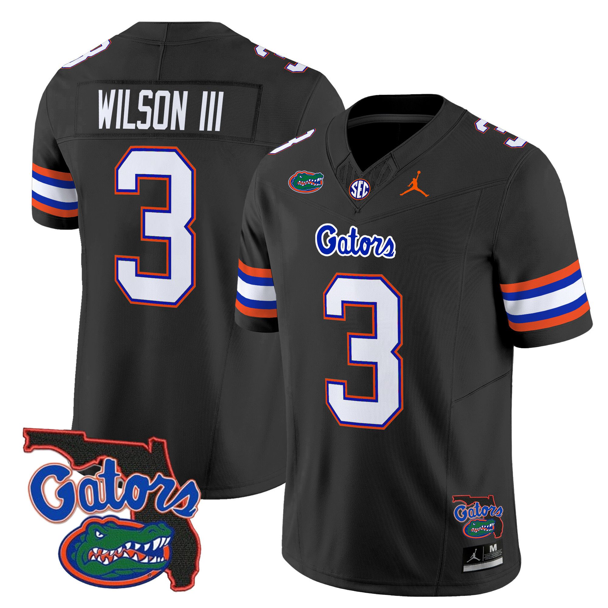 Men Florida Gators 3 Wilson iii Black 2024 Florida Patch Vapor Limited NCAA Jersey style 1